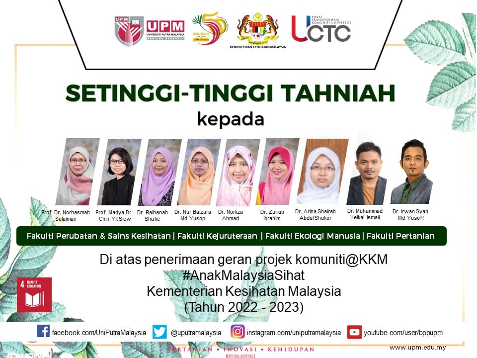 Penerima Geran Komuniti Kkm Anakmalaysiasihat Kementerian Kesihatan Malaysia Bagi Tahun 2022 2023 Universiti Putra Malaysia